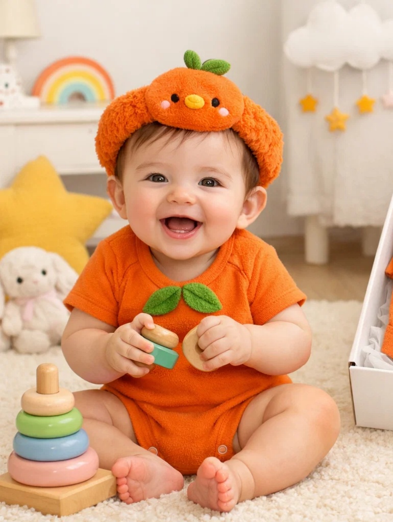 Boutique Banana Petal Collar Baby Romper Gift Set with Plush Headband