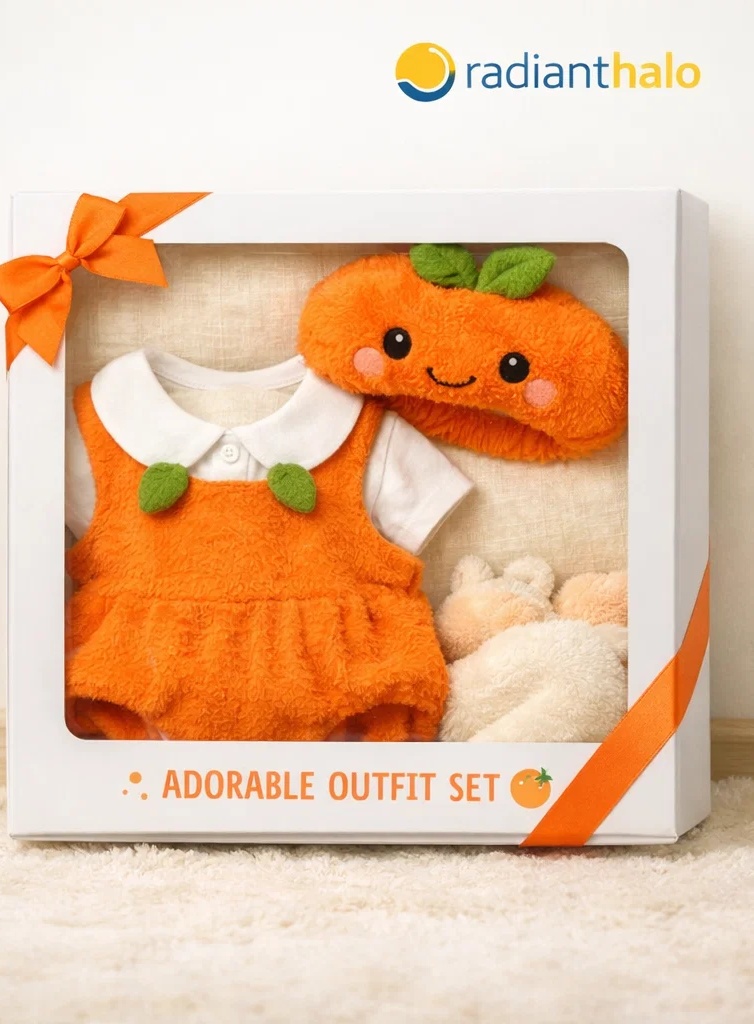 Boutique Banana Petal Collar Baby Romper Gift Set with Plush Headband