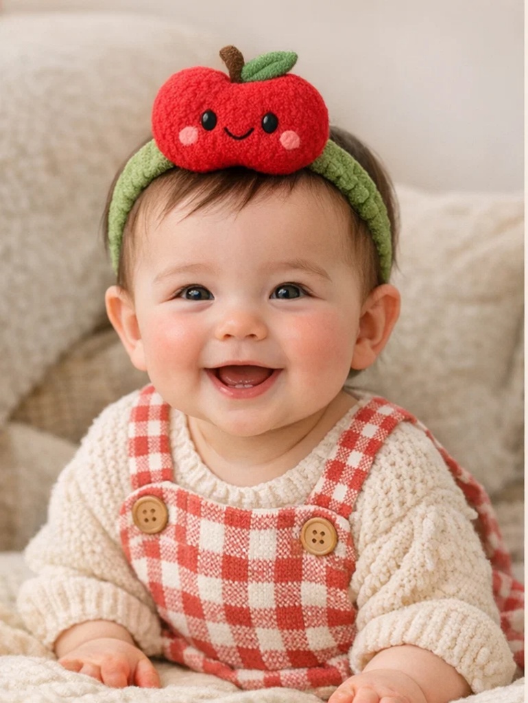 Luxury Apple Knit Newborn Gift Set with Plush Cartoon Headband and Accessories