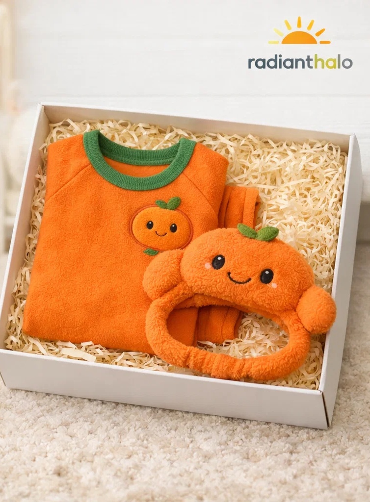 Retail Boutique Orange Baby Dress Gift Box with Plush Character Headband