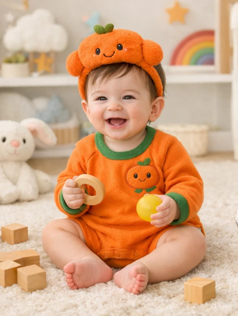 Retail Boutique Orange Baby Dress Gift Box with Plush Character Headband