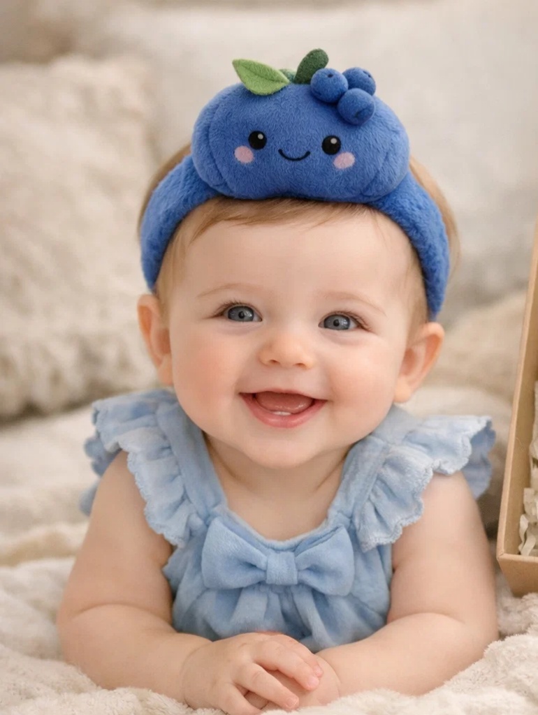 OEM Soft Blueberry Baby Gift Box with Plush Character Headband for Boutique Newborn Collections