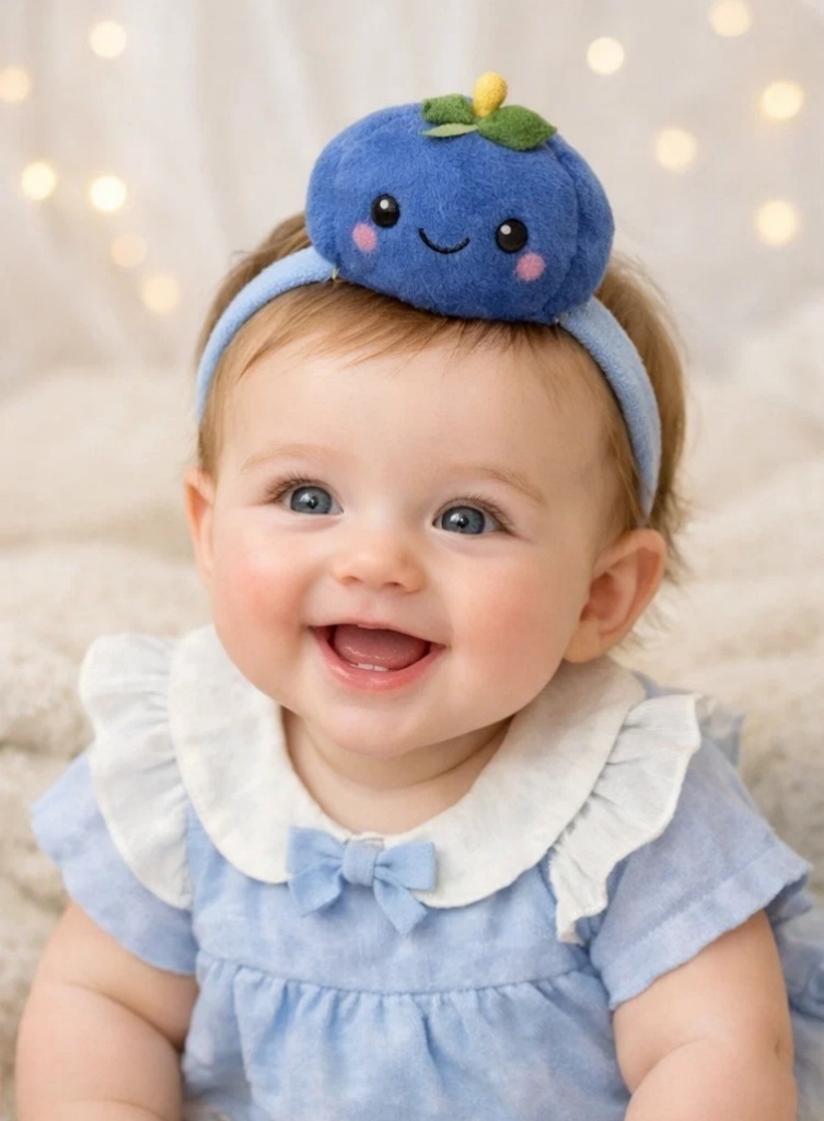 Custom Sky Blue Baby Romper Gift Box with Plush Blueberry Headband and Bow Accent