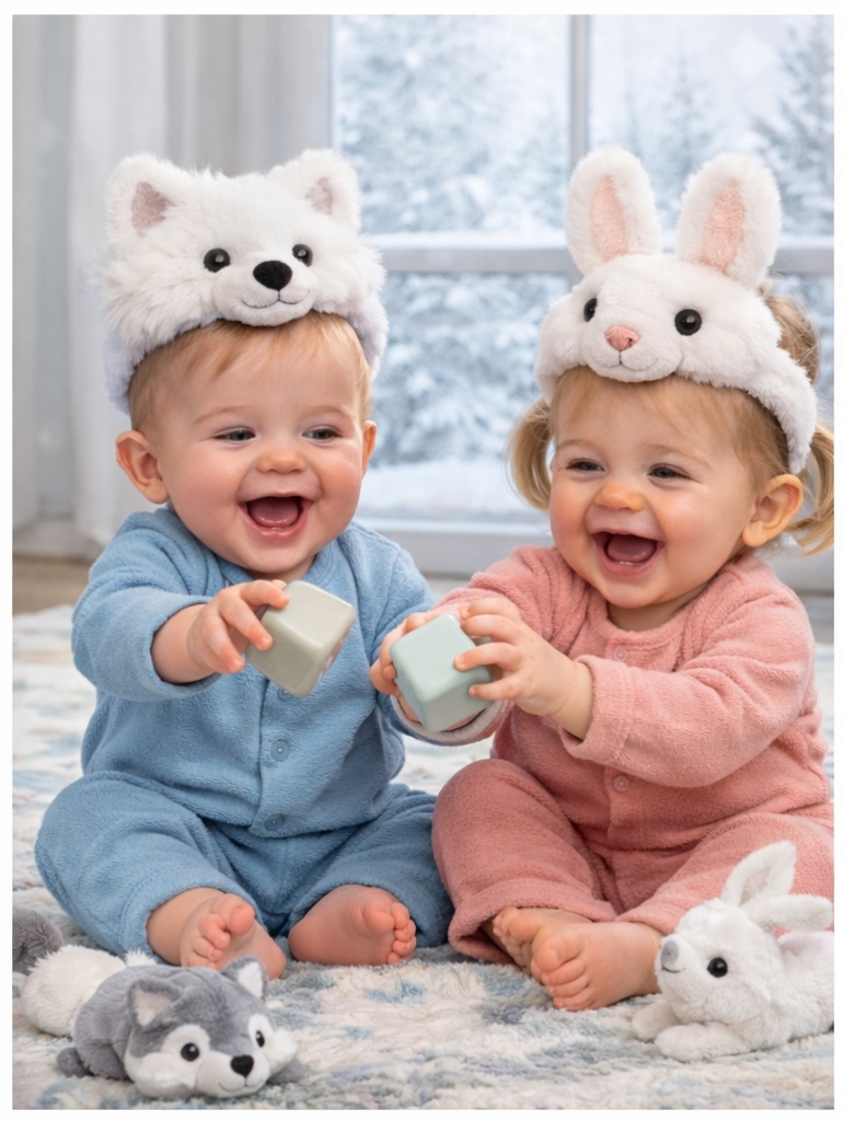 Custom Polar Bear & Bunny Detachable Plush Baby Headband Set Soft Newborn Hair Accessories for Winter Gift Collections