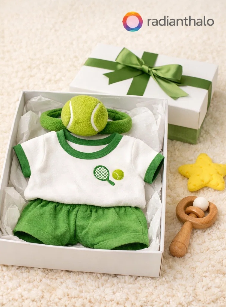 Private Label Tennis Baby Gift Box with Plush Ball Headband for Sporty Newborn Collections