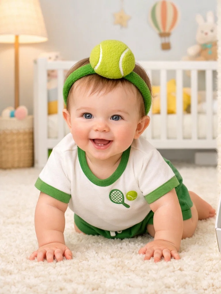 Wholesale Tennis Racket Baby Outfit Gift Set with Soft Plush Ball Headband