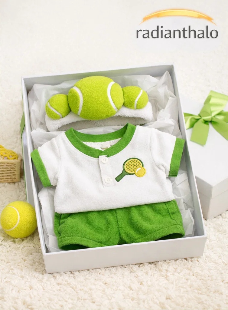 OEM Triple Tennis Ball Baby Gift Box with Stretch Plush Headband for Boutique Gifting