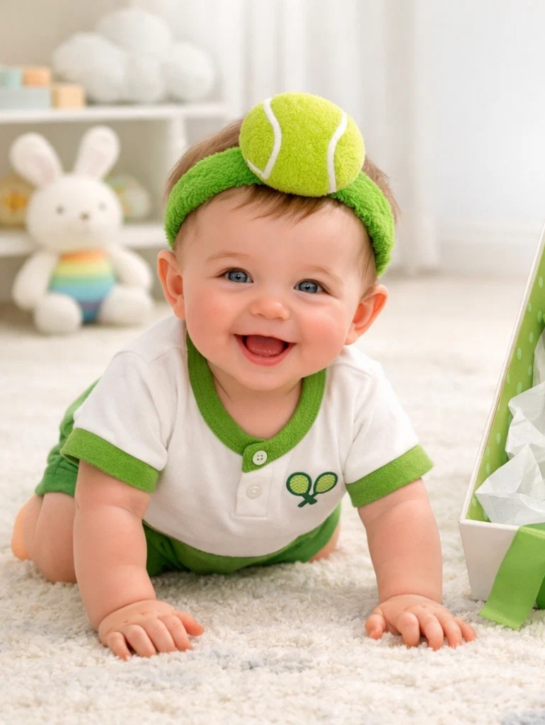 OEM Triple Tennis Ball Baby Gift Box with Stretch Plush Headband for Boutique Gifting