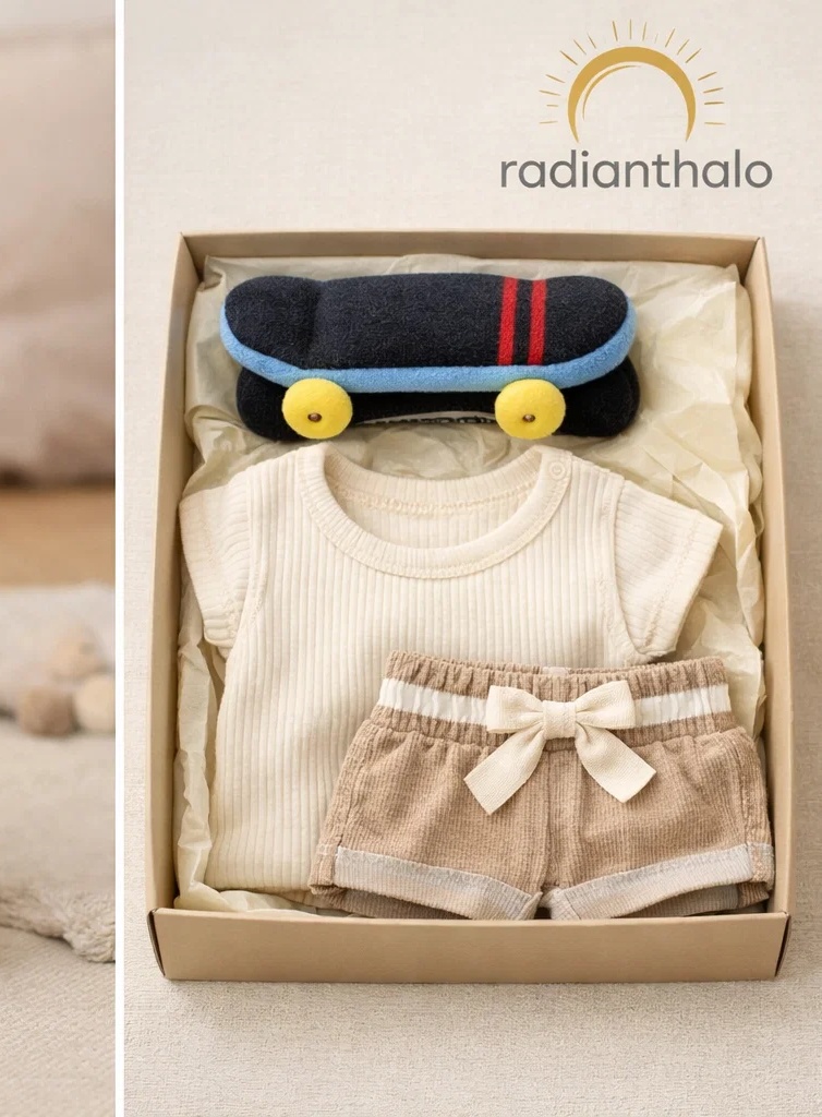 Private Label Little Skater Baby Gift Box with Plush Skateboard Accent and Cozy Apparel