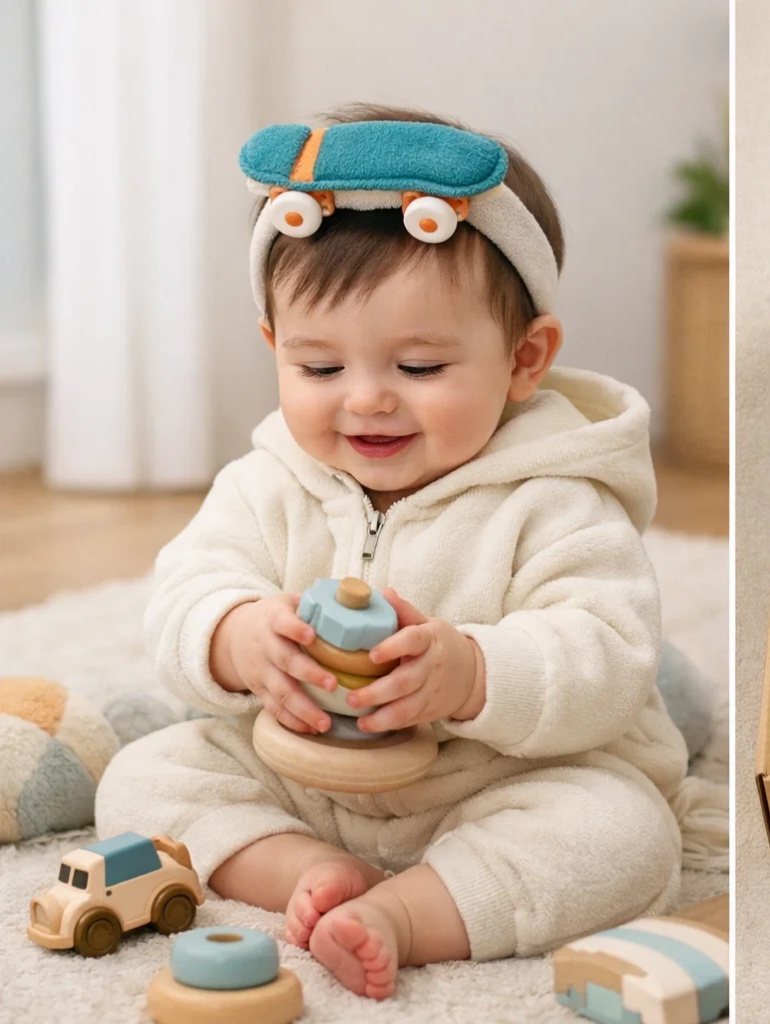 Premium Cream Baby Gift Box with Plush Skateboard Headband, Hoodie Set and Keepsake Toy