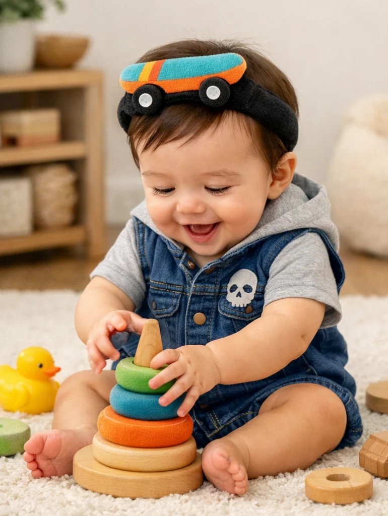 🛹 Wholesale Skater-Themed Newborn Gift Box with Plush Skateboard Headband and Denim Hooded Romper