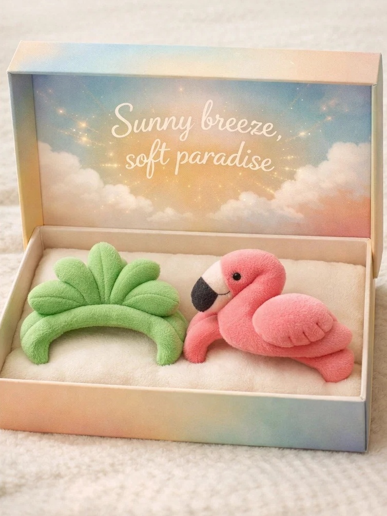 Tropical Leaf & Flamingo Detachable Plush Doll Baby Headband Gift Box Set