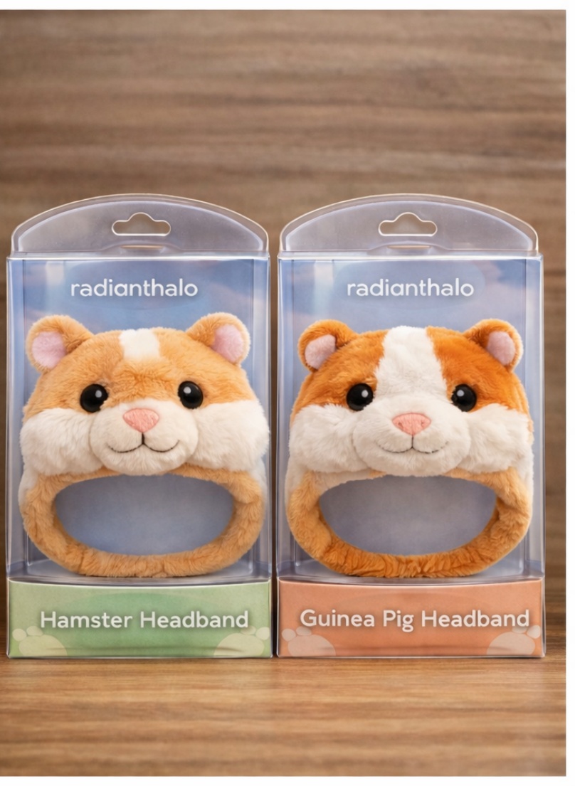 Wholesale Cute Hamster Detachable Plush Baby Headband Set Soft Cotton Infant Animal Hair Accessories OEM Private Label