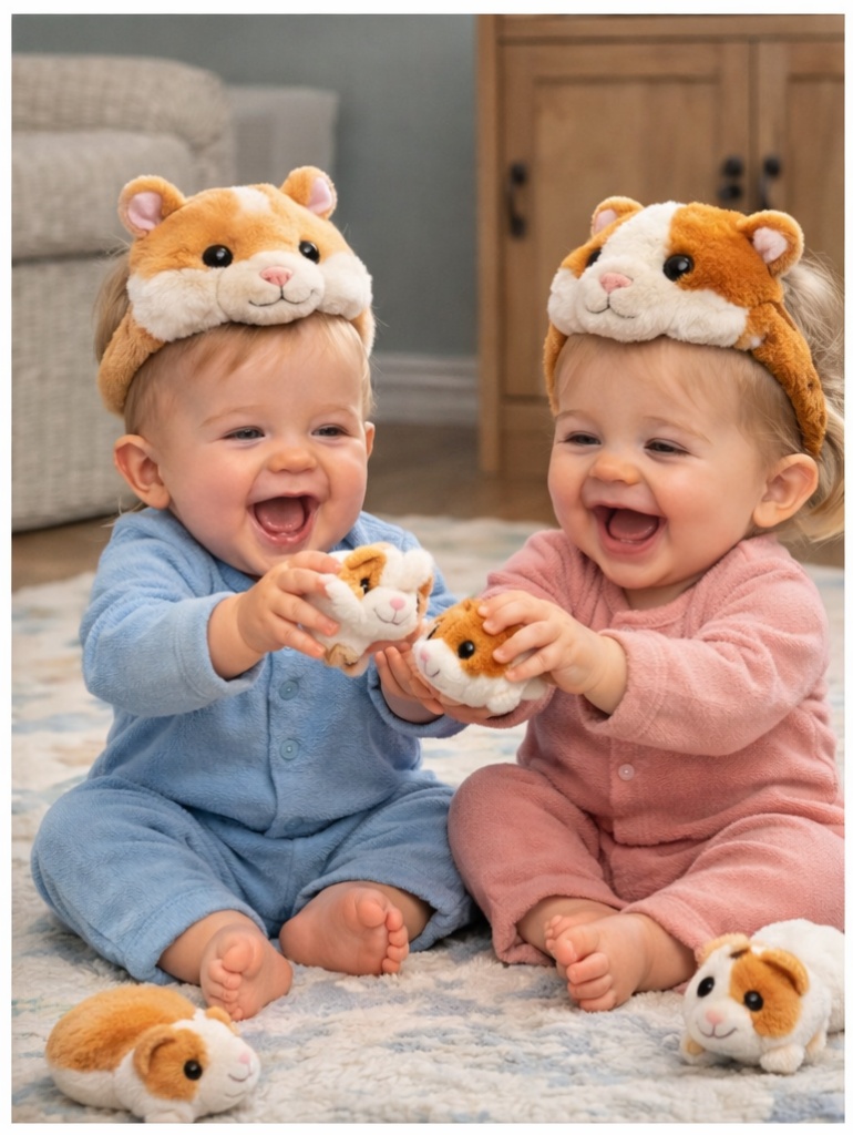 Wholesale Cute Hamster Detachable Plush Baby Headband Set Soft Cotton Infant Animal Hair Accessories OEM Private Label