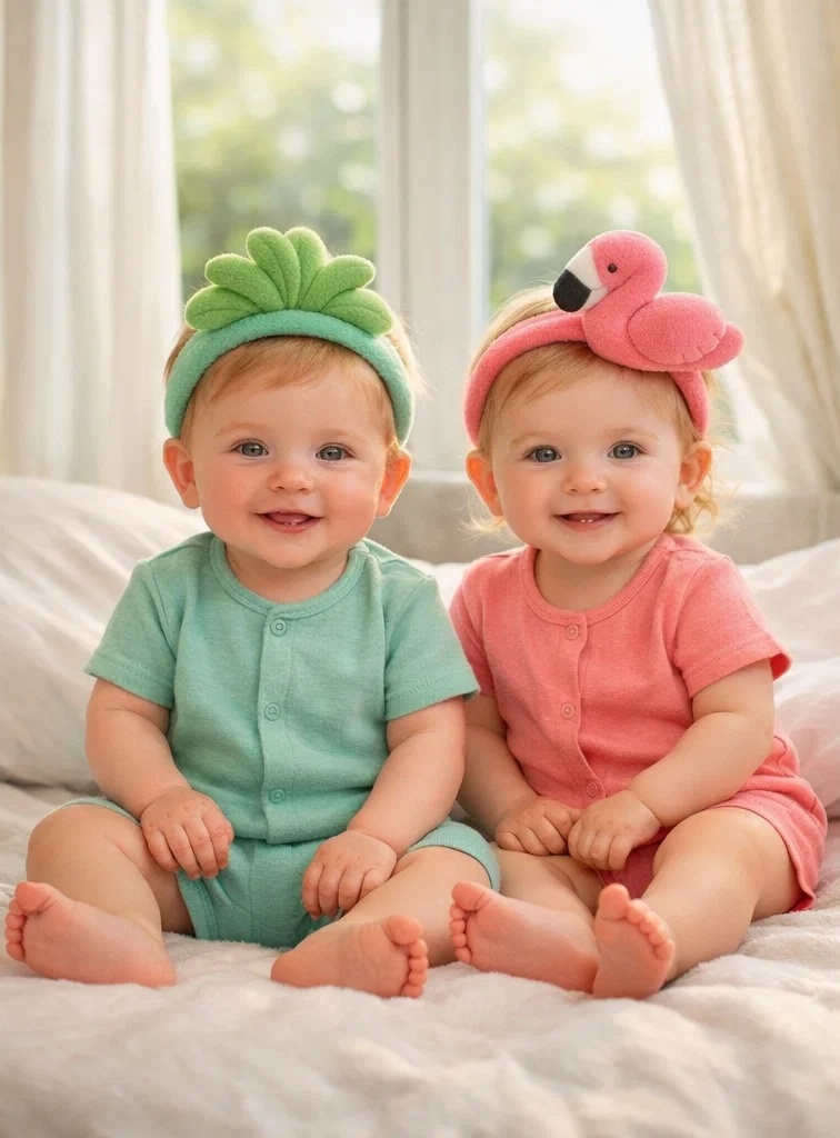 Tropical Leaf & Flamingo Detachable Plush Doll Baby Headband Gift Box Set