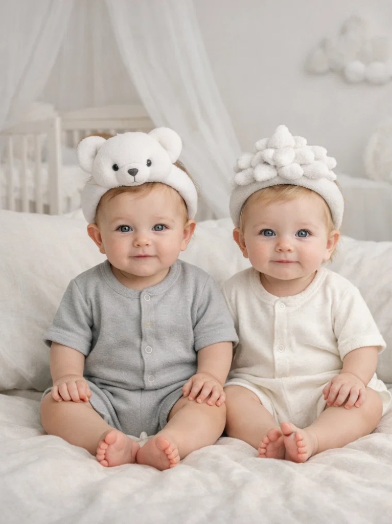 Holiday Boutique White Bear & Snow Tree Plush Baby Headband Box Set