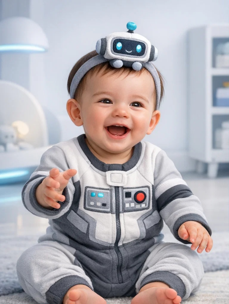 🤖 Boutique Robot Baby Gift Box with Plush Character Headband, Space Suit Outfit and Mittens
