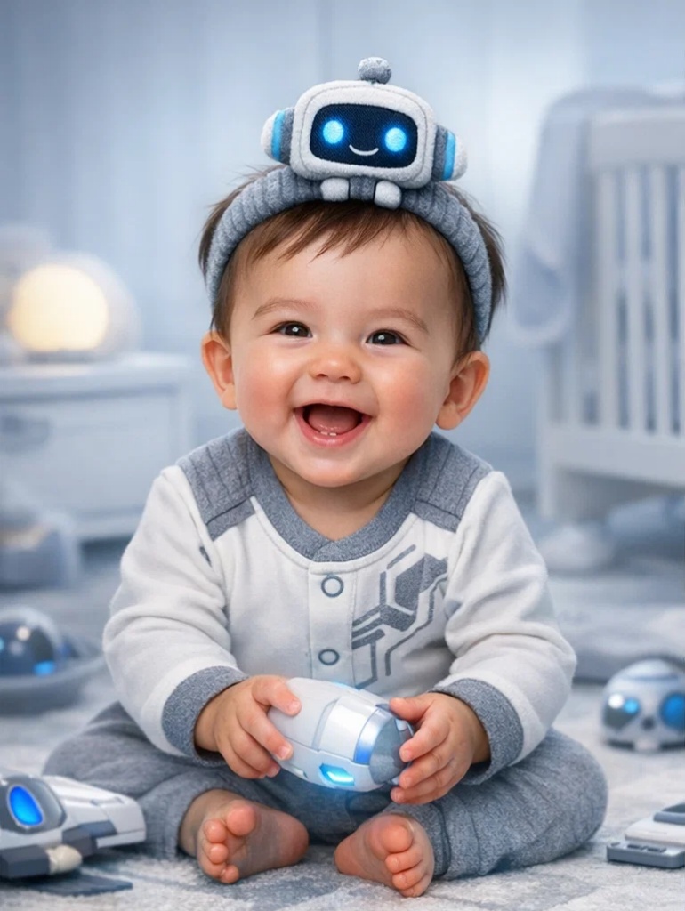 🚀 Retail-Ready Tech-Inspired Baby Gift Box with Plush Robot Headband, Bodysuit and Pants