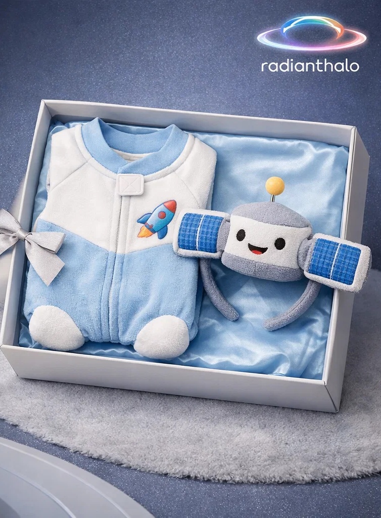Wholesale Rocket Baby Sleeper Gift Set with Plush Satellite Headband for Premium Baby Boutiques