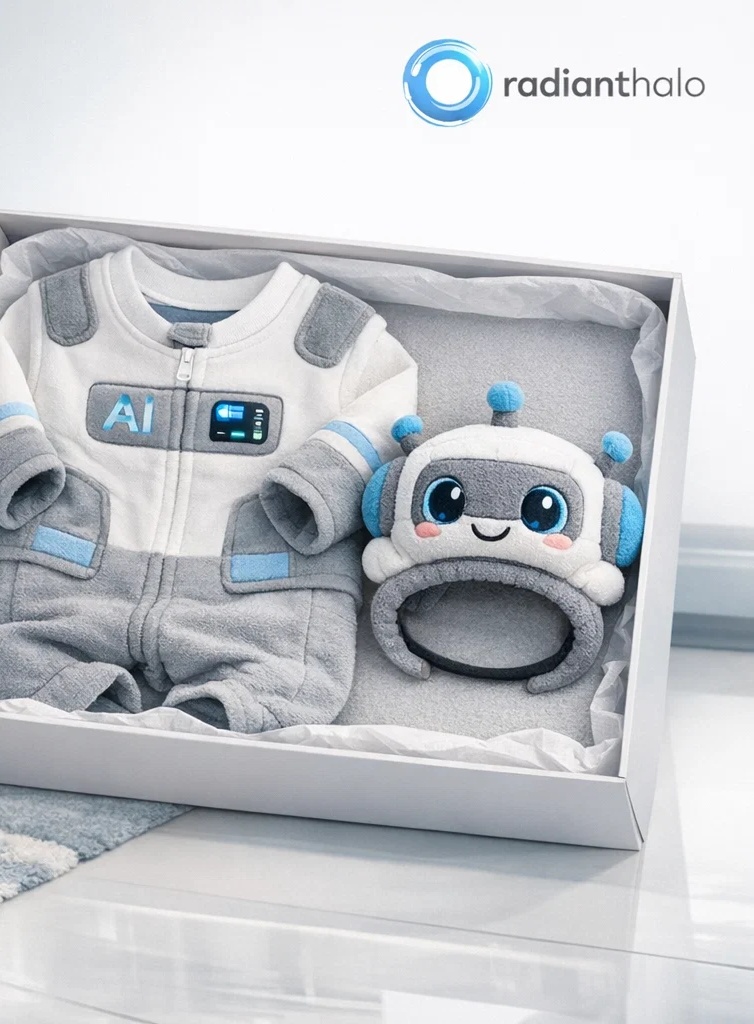 Private Label AI Robot Baby Gift Box with Plush Robot Headband for Trendy Newborn Collections