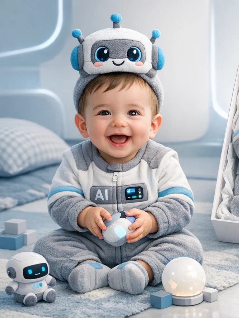 Private Label AI Robot Baby Gift Box with Plush Robot Headband for Trendy Newborn Collections