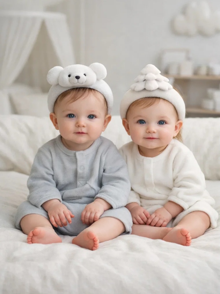 Retail Display Pearl Bear & Winter Tree Plush Baby Headband Gift Box