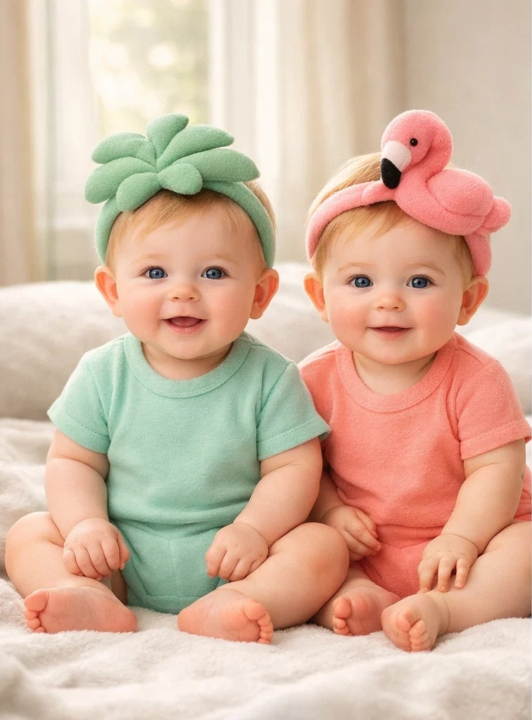 Summer Flamingo & Tropical Leaf Detachable Baby Headband Gift Set for Wholesale Buyers