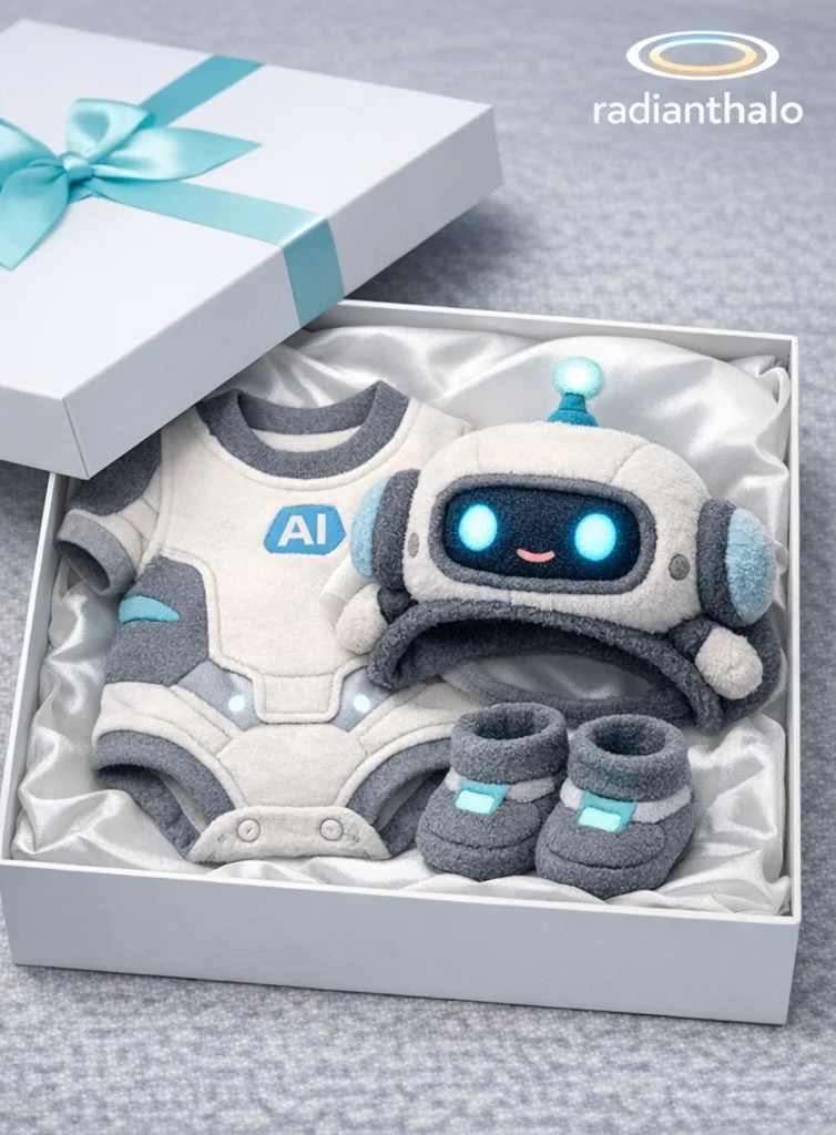 Custom AI Robot Baby Romper Gift Set with Plush Robot Headband and Matching Booties