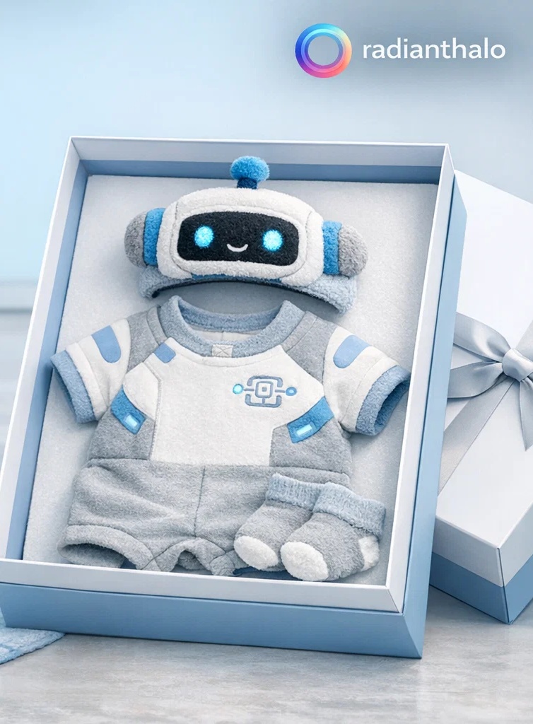 OEM Futuristic Robot Baby Gift Box with Plush Character Headband for Boutique Infant Gifting