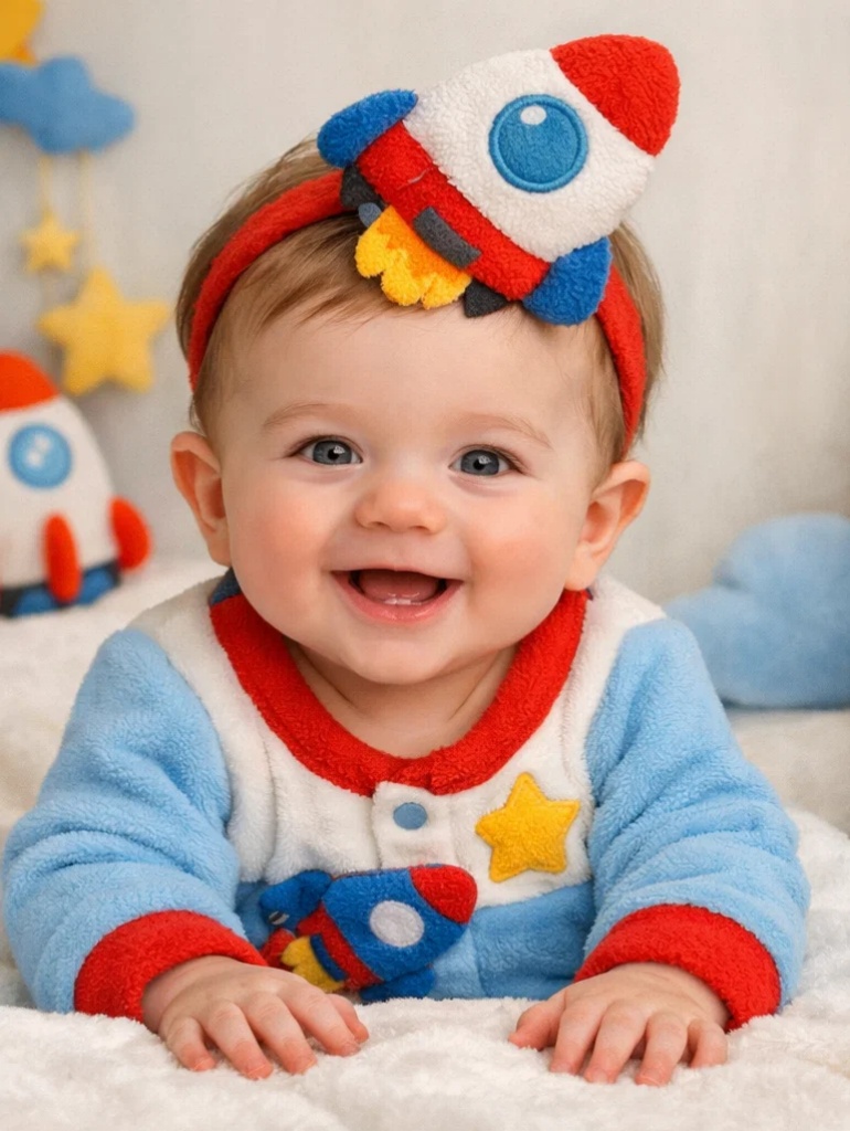 Wholesale Rocket Baby Romper Gift Box with Plush Rocket Headband for Space-Themed Collections