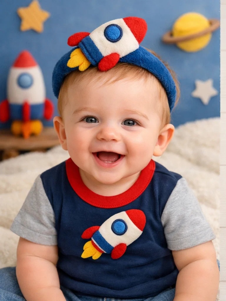 OEM Futuristic Robot Baby Gift Box with Plush Character Headband for Boutique Infant Gifting