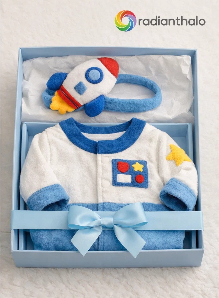 Custom Starry Rocket Baby Gift Set with Plush Rocket Headband for Window Box Retail Display