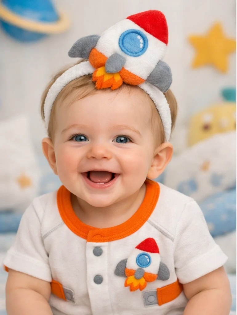 Wholesale Orange Space Rocket Baby Gift Set with Plush Rocket Headband for Boutique Baby Stores