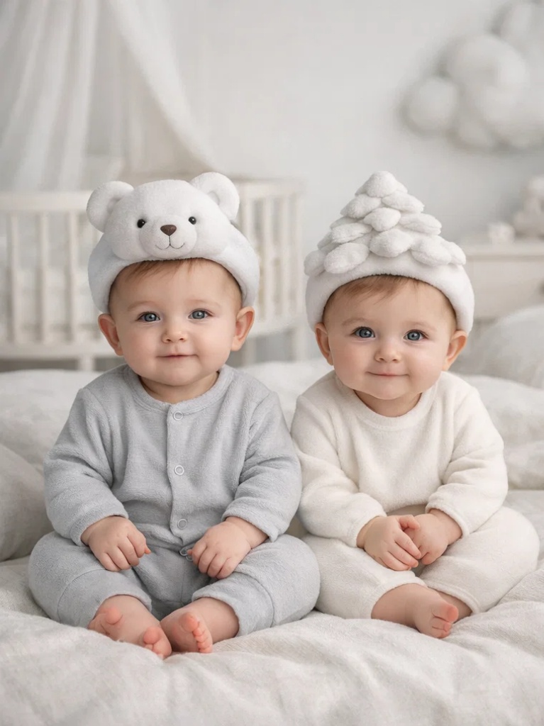 Minimalist Nordic White Bear & Snow Tree Baby Headband Gift Box Set
