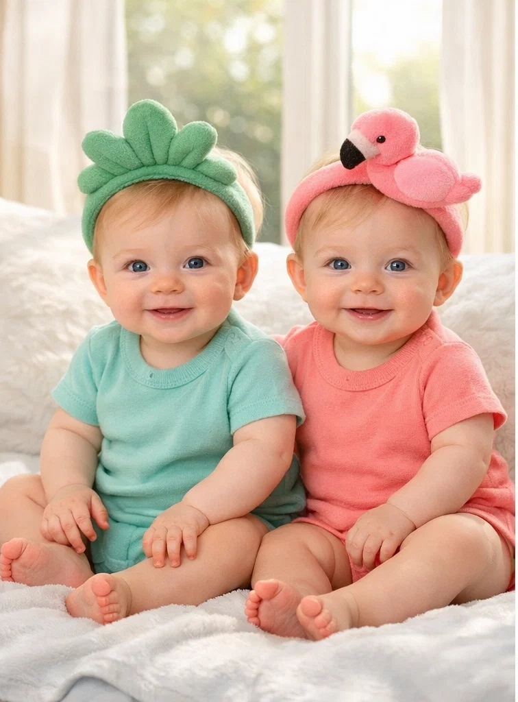 Wholesale Sunny Breeze Flamingo & Palm Plush Baby Headband Set with Detachable Doll Design