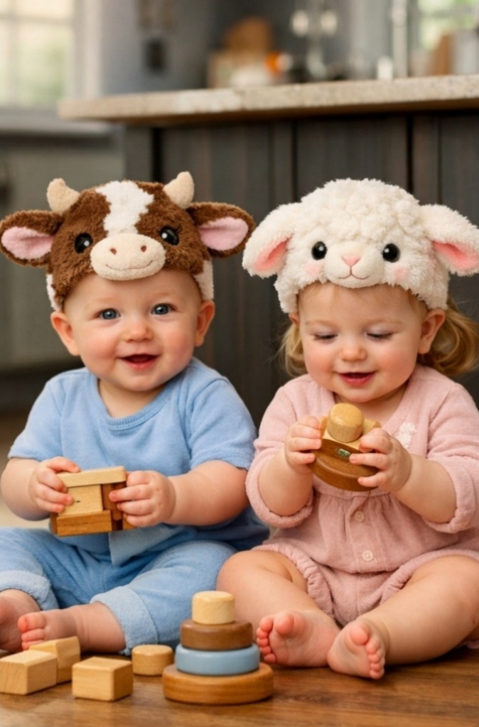 OEM Farm Animal Detachable Cow & Lamb Plush Baby Headband Set Soft Newborn Toddler Hair Accessories Wholesale