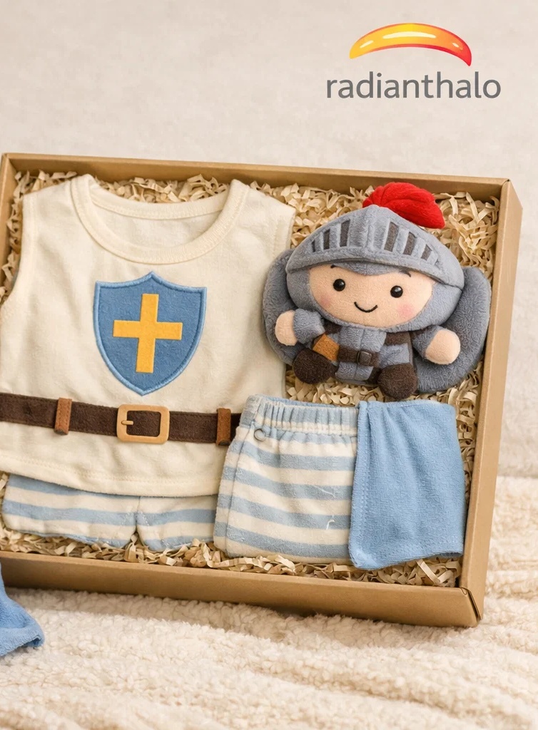 Private Label Warrior Knight Baby Gift Set with Plush Sword Headband and Coordinated Shorts
