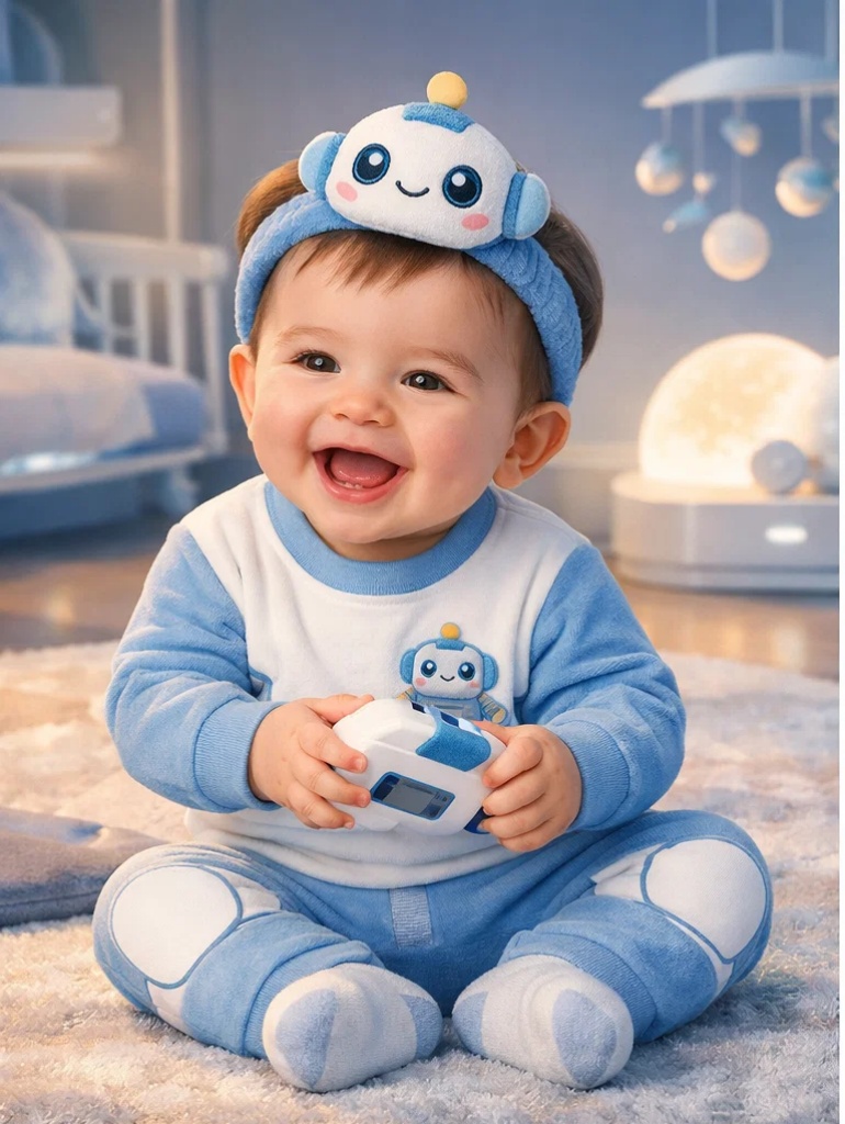 Wholesale Space Robot Baby Gift Box with Plush Character Headband, Booties and Blanket