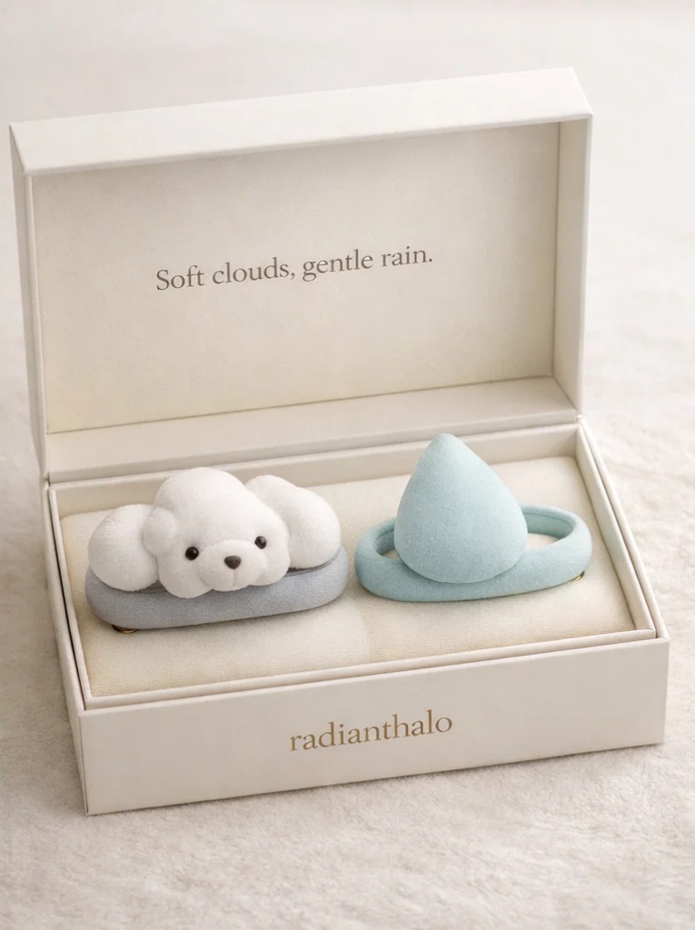 Boutique Soft Cloud Bear & Blue Raindrop Plush Baby Headband Gift Box Set