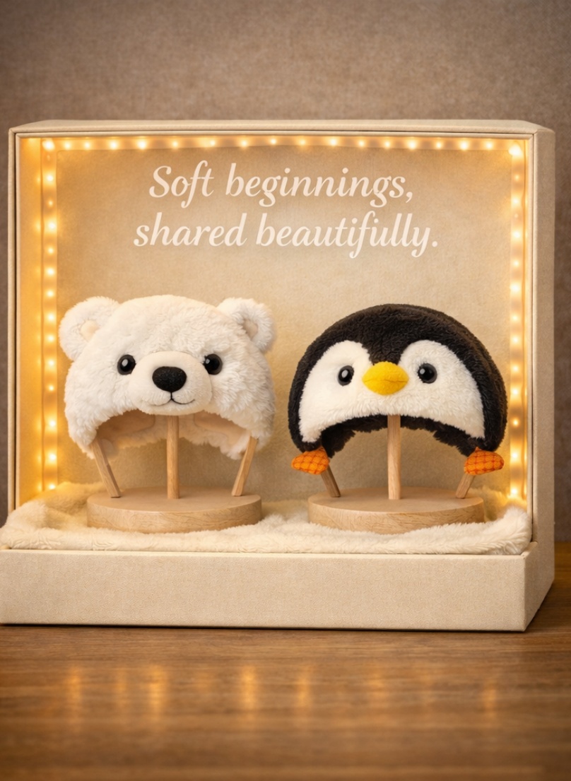 Wholesale Bear & Penguin Detachable Plush Baby Headband Set Soft Breathable Infant Hair Accessories for Winter Boutiques