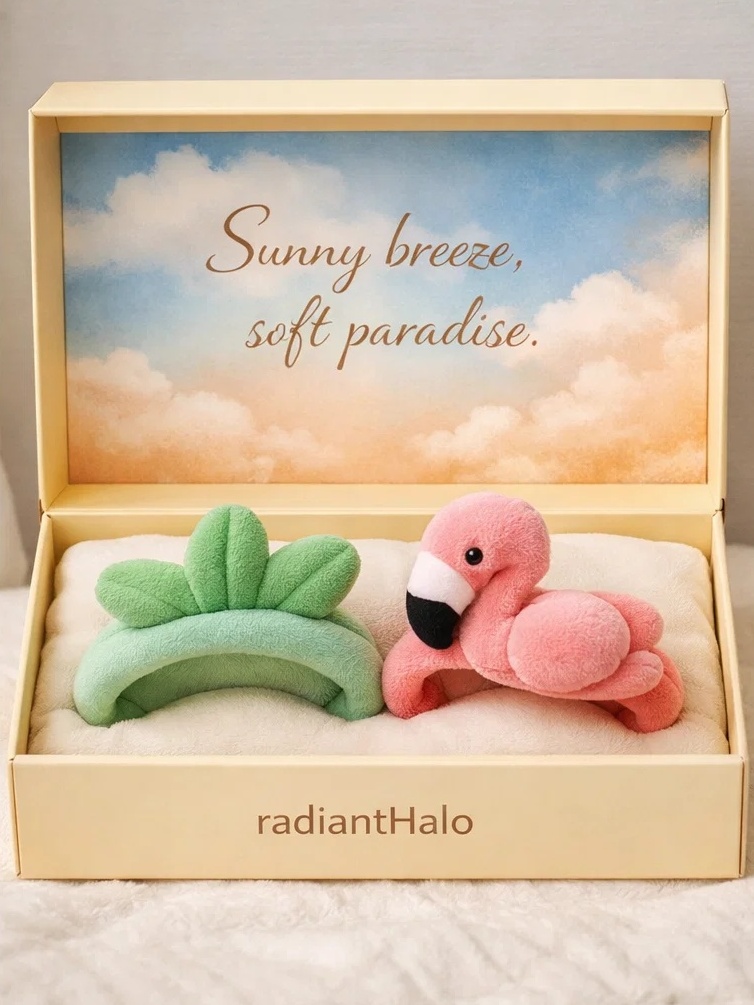 Boutique Sunny Breeze Palm Leaf & Flamingo Plush Doll Baby Headbands for Gift Programs