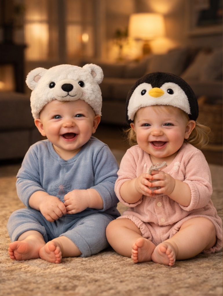 Wholesale Bear & Penguin Detachable Plush Baby Headband Set Soft Breathable Infant Hair Accessories for Winter Boutiques