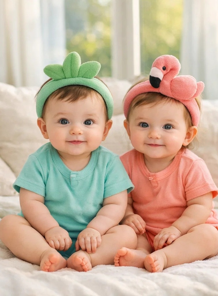 Boutique Sunny Breeze Palm Leaf & Flamingo Plush Doll Baby Headbands for Gift Programs