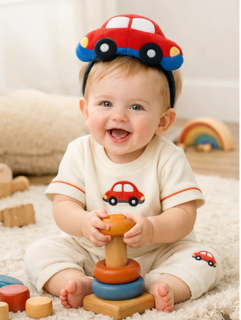 Private Label Red Car Baby Gift Box with Plush Car Headband and Multi-Piece Essentials Set