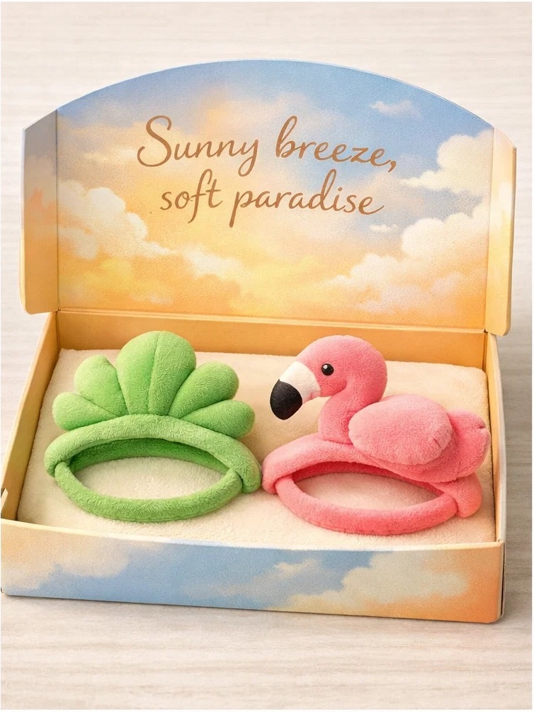 Premium Tropical Flamingo & Palm Plush Baby Headband Box Set for Boutique Retail
