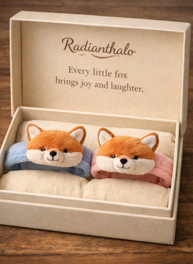 RadiantHalo Fox Plush Baby Headband Set – Soft Stretch Woodland Newborn Photo Prop Headwraps (2 Colors)