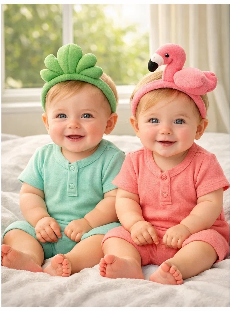 Premium Tropical Flamingo & Palm Plush Baby Headband Box Set for Boutique Retail