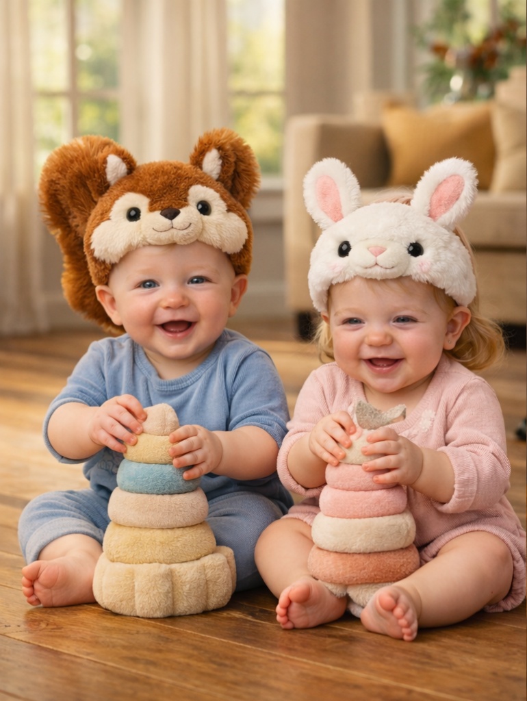 Custom Squirrel & Bunny Detachable Plush Baby Headband Set Soft Infant Woodland Hair Accessories Wholesale