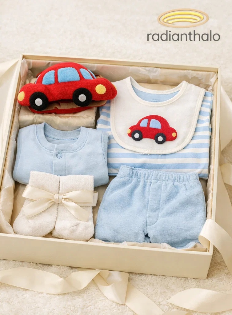 Custom Red Car Baby Outfit Gift Set with Plush Car Headband and Coordinated Bib Set