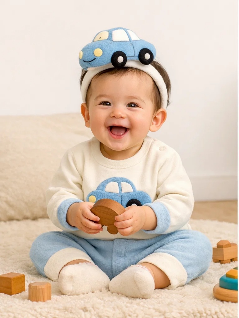 OEM Blue Car Baby Gift Box with Plush Car Headband and Cozy Newborn Essentials